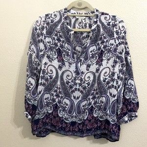 Lucky Brand Womens Blouse Top Size M White Purple Paisley Floral
